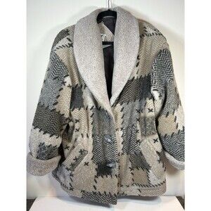 VTG IZZI Outerwear Women’s Sherpa Fleece Patchwork Cinch Waist Jacket Size M